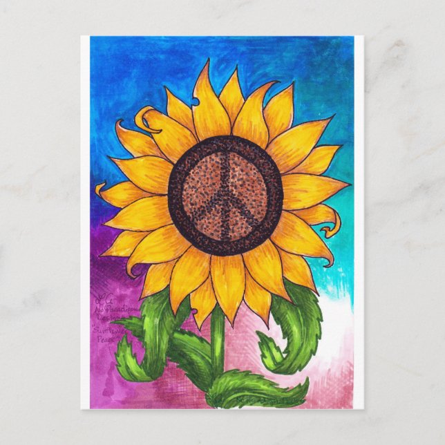 Peace Sign Sunflower Stationary Postcard (Front)