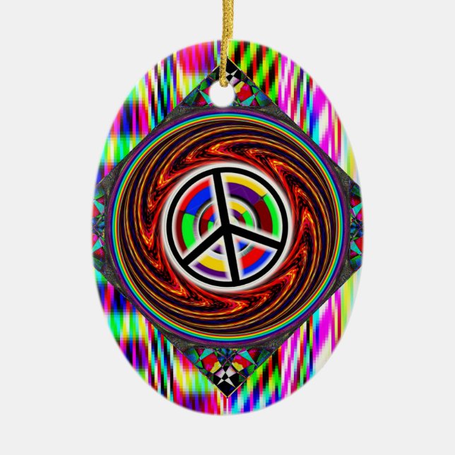 Peace Sign Swirl Ceramic Ornament (Front)