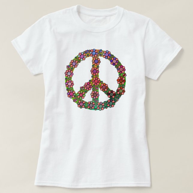 Peace Sign Symbol Flower Colourful Love T-Shirt (Design Front)
