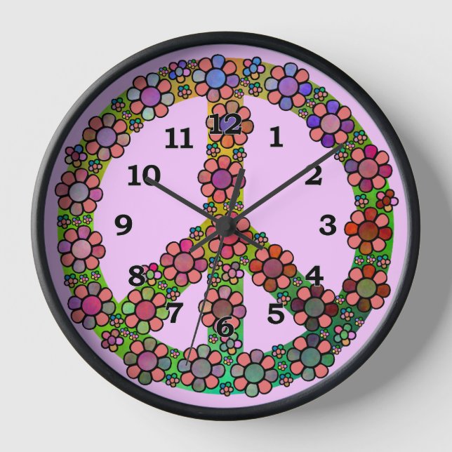 Peace Sign Symbol Flower Pretty Clock (Front)
