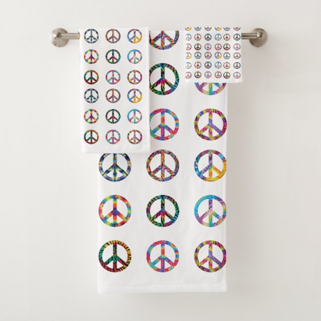 Peace Sign Symbol Rainbow Colour Bathroom Set (Insitu)