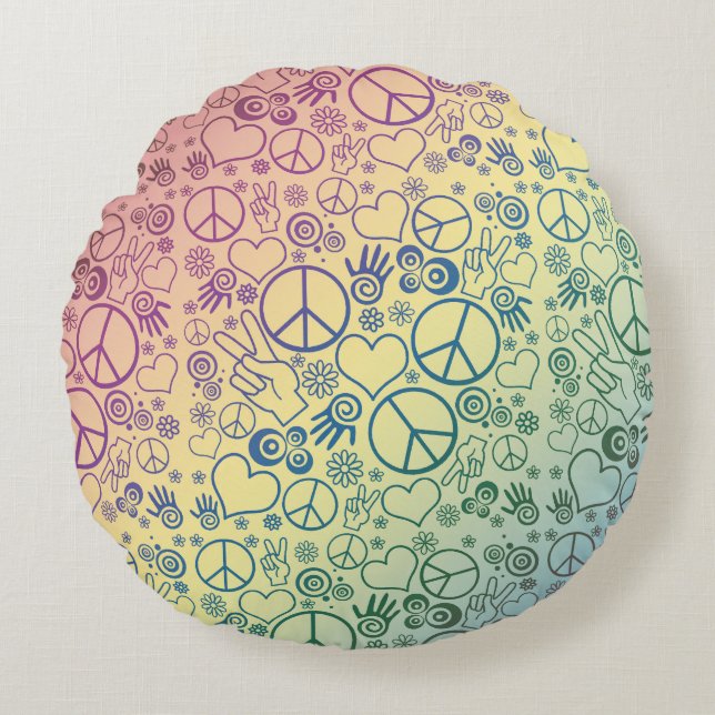 Peace Sign Symbol Rainbow Round Cushion (Front)