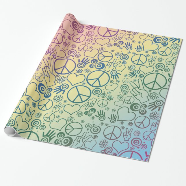 Peace Sign Symbol Rainbow Wrapping Paper (Unrolled)