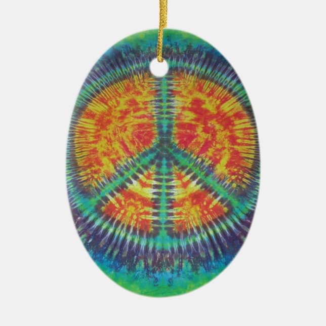 Peace Sign Tie Dye PhatDyes Ceramic Tree Decoration (Front)