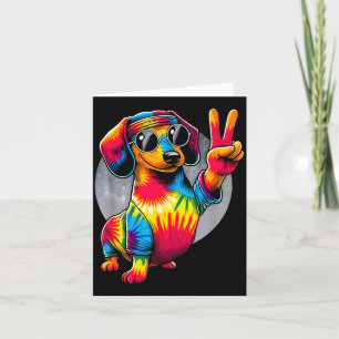Peace Sign Tie Dye Weiner Dachshund Dog Card