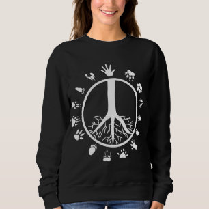 Peace Sign Tree Roots Animal Footprints Vegan Sweatshirt