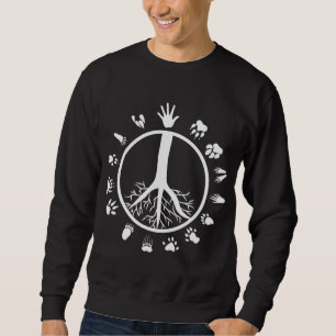 Peace Sign Tree Roots Animal Footprints Vegan Sweatshirt