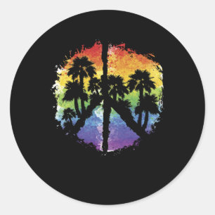 Peace Sign Tropical Graphic with Palm Trees Classic Round Sticker