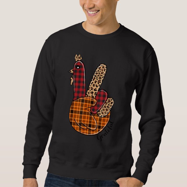 Peace Sign Turkey Grateful Turkey Hand Sign Thanks Sweatshirt (Front)