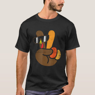 Peace Sign Turkey Hand Cool Thanksgiving Boys Men  T-Shirt