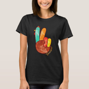 Peace Sign Turkey Hand Cool Thanksgiving Grateful T-Shirt