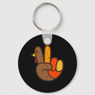 Peace Sign Turkey Hand Cool Thanksgiving Hippie Me Key Ring