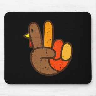 Peace Sign Turkey Hand Cool Thanksgiving Hippie Me Mouse Pad