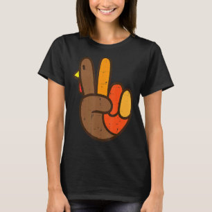 Peace Sign Turkey Hand Cool Thanksgiving Hippie Me T-Shirt
