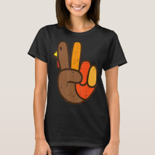 Peace Sign Turkey Hand Cool Thanksgiving Hippie Me T-Shirt