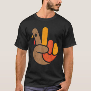 Peace Sign Turkey Hand Cool Thanksgiving Hippie Me T-Shirt