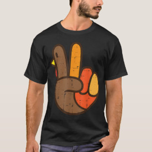 Peace Sign Turkey Hand Cool Thanksgiving Hippie Me T-Shirt