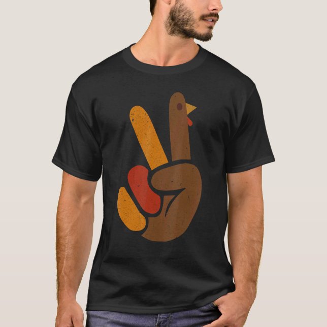 Peace Sign Turkey Hand Cool Thanksgiving Men Women T-Shirt (Front)
