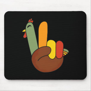 Peace Sign Turkey Hand Funny Thanksgiving Matching Mouse Pad