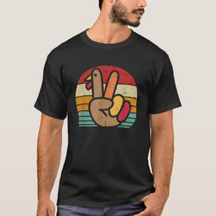 Peace Sign Turkey Hand Thanksgiving Retro Vintage T-Shirt