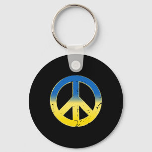 Peace Sign Ukraine Colors Retro Vintage Look - Pea Key Ring