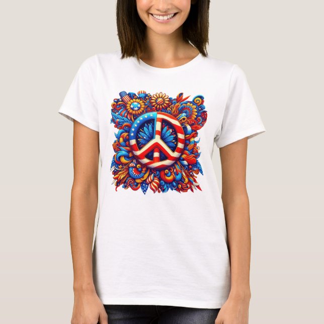 Peace Sign-USA-4th of July-Groovy T-Shirt (Front)
