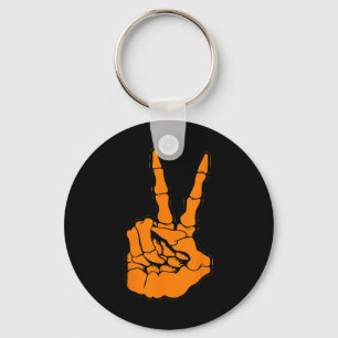 Peace Sign V Fingers Skeleton Cool Graphic Hallowe Key Ring