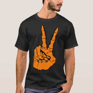 Peace Sign V Fingers Skeleton Cool Graphic Hallowe T-Shirt