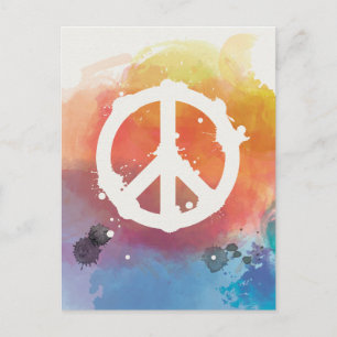Peace Sign w/ watercolor Postcard