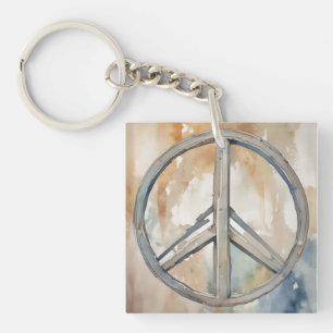 Peace Sign Watercolor Painting Art Key Ring