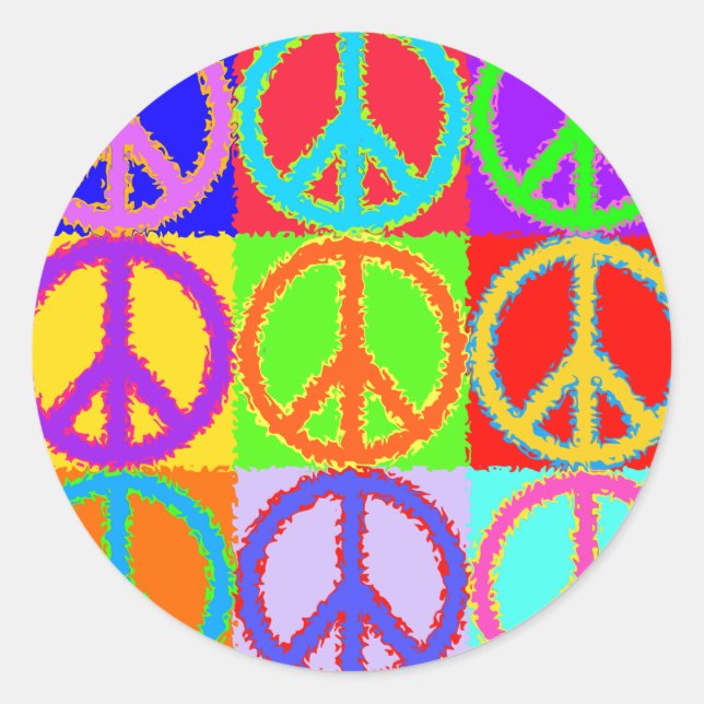Peace Sign wavy design Classic Round Sticker (Front)