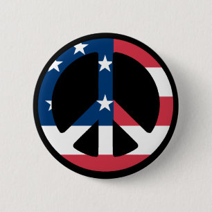 Peace Sign with American Flag 6 Cm Round Badge