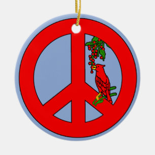 Peace Sign with Cardinal Holiday Ornament