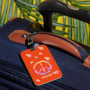 Peace sign with colorful flowers,Personalized  Cas Luggage Tag