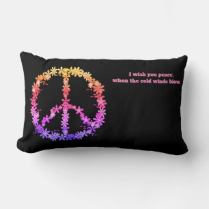 Peace sign with colourful flowers lumbar cushion