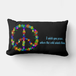 Peace sign with colourful flowers lumbar cushion