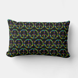 Peace sign with colourful flowers lumbar cushion