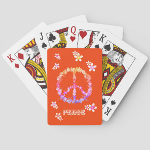 Peace sign with colourful flowers,Personalised Ca Playing Cards