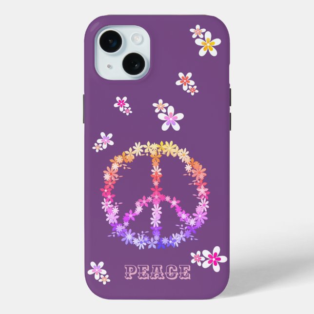 Peace sign with colourful flowers,Personalised  Case-Mate iPhone Case (Back)