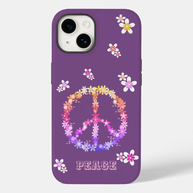 Peace sign with colourful flowers,Personalised  Case-Mate iPhone Case (Back)