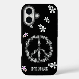 Peace sign with colourful flowers,Personalised  iPhone 16 Case