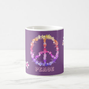 Peace sign with colourful flowers,Personalised Coffee Mug