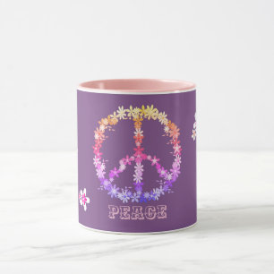 Peace sign with colourful flowers,Personalised tex Mug