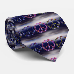 Peace sign with colourful flowers,Personalised tex Tie