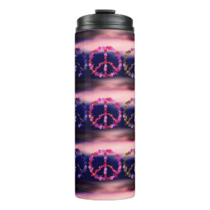 Peace sign with colourful flowers thermal tumbler