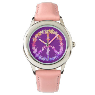 Peace sign with colourful flowers watch