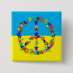 Peace sign with flowers,ukrainian flag  button