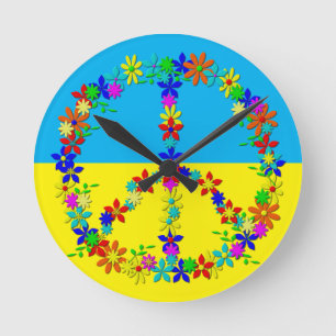 Peace sign with flowers,ukrainian flag button wat round clock