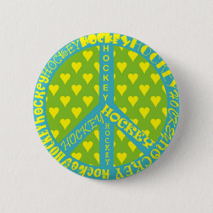 Peace Sign with Hockey in Frame 6 Cm Round Badge