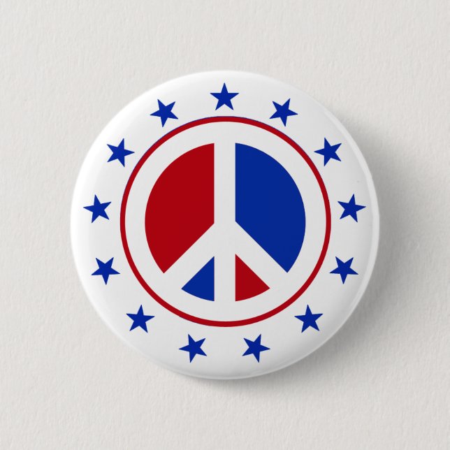 PEACE SIGN WITH STARS 6 CM ROUND BADGE (Front)